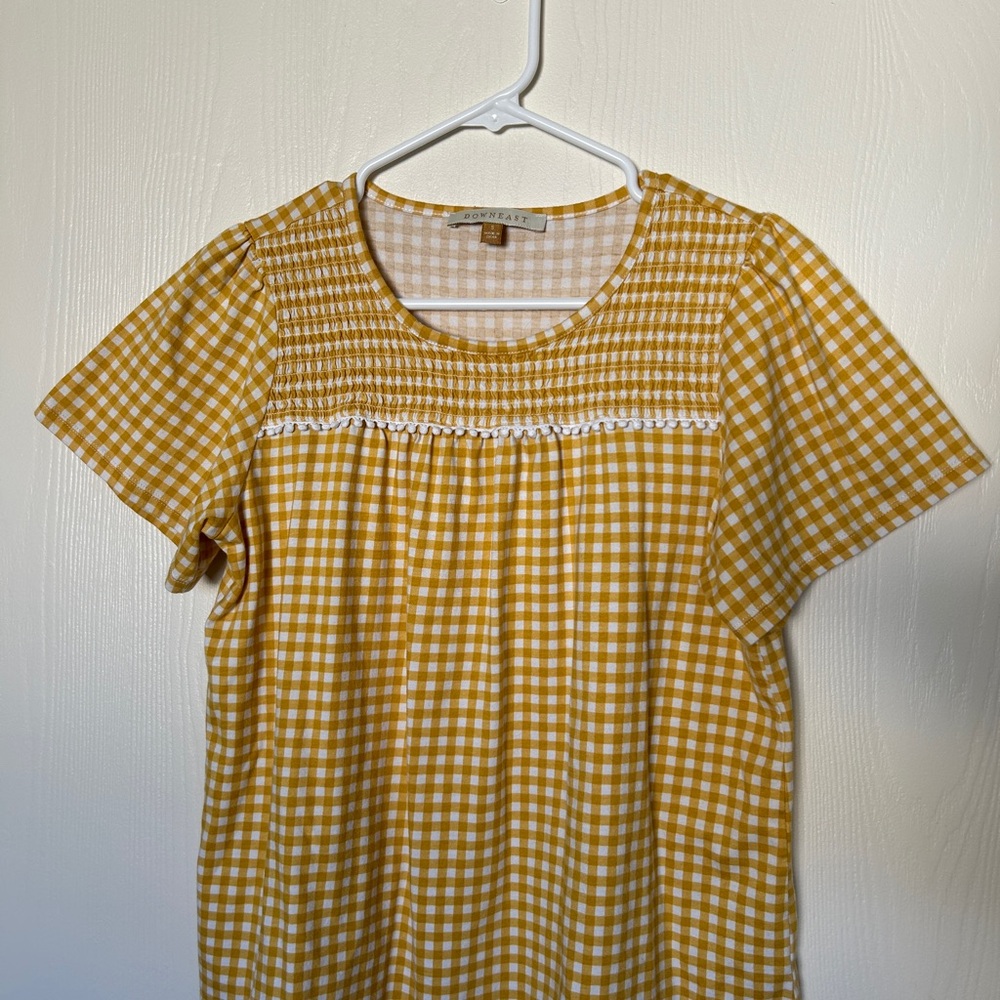DownEast Mustard Gingham Short Sleeve Top